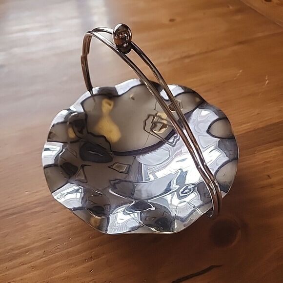 Vintage Metal Candy Dish Scalloped Edge & Holder with Twisted Handle - Picture 2 of 16